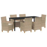 Set da Pranzo per Giardino 7 pcs Beige polyrattan
