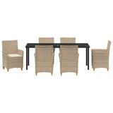 Set da Pranzo per Giardino 7 pcs Beige polyrattan