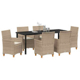 Set da Pranzo per Giardino 7 pcs Beige polyrattan