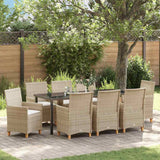 Set da Pranzo per Giardino 9 pcs Beige polyrattan