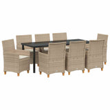 Set da Pranzo per Giardino 9 pcs Beige polyrattan