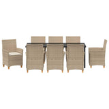 Set da Pranzo per Giardino 9 pcs Beige polyrattan