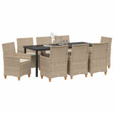 Set da Pranzo per Giardino 9 pcs Beige polyrattan