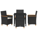 Set da Pranzo per Giardino 5 pcs Nero polyrattan
