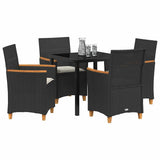 Set da Pranzo per Giardino 5 pcs Nero polyrattan