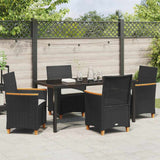 Set da Pranzo per Giardino 5 pcs Nero polyrattan