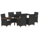 Set da Pranzo per Giardino 7 pcs Nero polyrattan