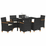 Set da Pranzo per Giardino 7 pcs Nero polyrattan