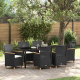 Set da Pranzo per Giardino 7 pcs Nero polyrattan