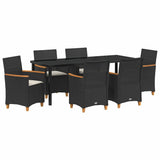 Set da Pranzo per Giardino 7 pcs Nero polyrattan