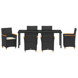 Set da Pranzo per Giardino 7 pcs Nero polyrattan