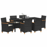 Set da Pranzo per Giardino 7 pcs Nero polyrattan