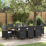 Set da Pranzo per Giardino 9 pcs Nero polyrattan