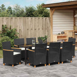 Set da Pranzo per Giardino 9 pcs Nero polyrattan