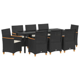 Set da Pranzo per Giardino 9 pcs Nero polyrattan