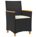 Set da Pranzo per Giardino 9 pcs Nero polyrattan
