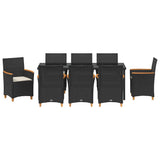 Set da Pranzo per Giardino 9 pcs Nero polyrattan