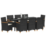 Set da Pranzo per Giardino 9 pcs Nero polyrattan