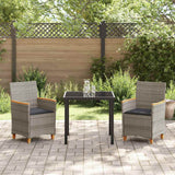 Set da Pranzo per Giardino 3 pcs Grigio polyrattan