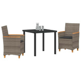 Set da Pranzo per Giardino 3 pcs Grigio polyrattan