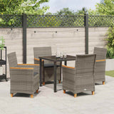 Set da Pranzo per Giardino 5 pcs Grigio polyrattan