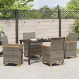 Set da Pranzo per Giardino 5 pcs Grigio polyrattan