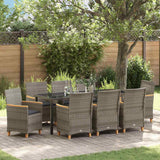 Set da Pranzo per Giardino 9 pcs Grigio polyrattan