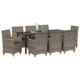 Set da Pranzo per Giardino 9 pcs Grigio polyrattan