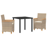 Set da Pranzo per Giardino 3 pcs Beige polyrattan