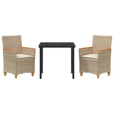Set da Pranzo per Giardino 3 pcs Beige polyrattan