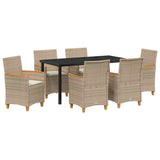 Set da Pranzo per Giardino 7 pcs Beige polyrattan