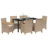 Set da Pranzo per Giardino 7 pcs Beige polyrattan