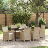 Set da Pranzo per Giardino 7 pcs Beige polyrattan