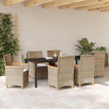 Set da Pranzo per Giardino 7 pcs Beige polyrattan