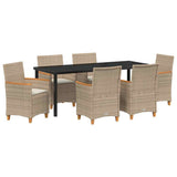 Set da Pranzo per Giardino 7 pcs Beige polyrattan
