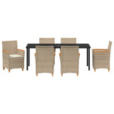 Set da Pranzo per Giardino 7 pcs Beige polyrattan