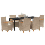 Set da Pranzo per Giardino 7 pcs Beige polyrattan