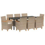 Set da Pranzo per Giardino 9 pcs Beige polyrattan