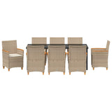 Set da Pranzo per Giardino 9 pcs Beige polyrattan