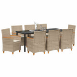 Set da Pranzo per Giardino 9 pcs Beige polyrattan
