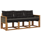 Set di divani da esterno con cuscino 3 pcs Naturale e Nero