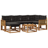 Set di divani da esterno con cuscino 7 pcs Naturale e Nero