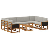 Set di divani da esterno 10 pcs Naturale e Grigio Chiaro