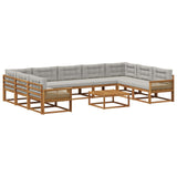 Set di divani da esterno 10 pcs Naturale e Grigio Chiaro