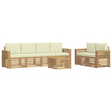 Set di divani da esterno 7 pcs Bianco e Crema Poliestere