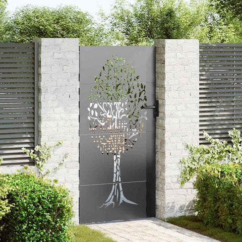 Cancello da giardino, Cancello da Giardino 85x75 cm Design Albero in Acciaio Corten
