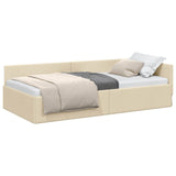Cornice del letto ad angolo Crema 90 cm x 200 cm Tessuto