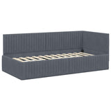 Cornice del letto ad angolo Grigio scuro 90 cm x 190 cm Velluto