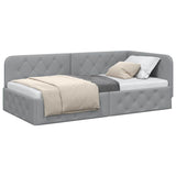 Cornice del letto ad angolo Grigio chiaro 90 x 190 cm Tessuto