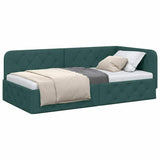 Cornice del letto ad angolo Verde Scuro 90 x 190 cm Tessuto